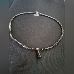 Sophisticated Black Beaded Necklace with Teardrop Pendant